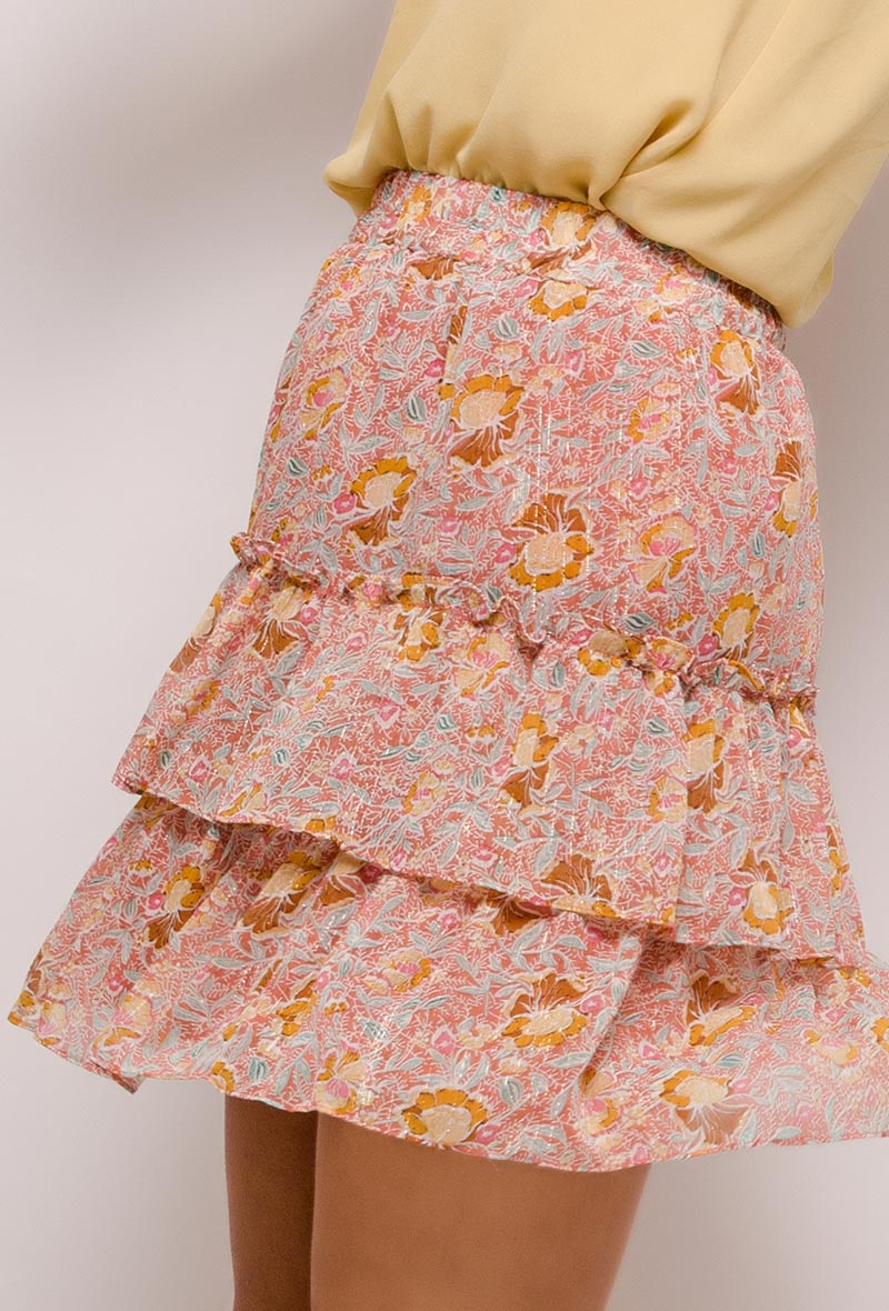 Sophia Skirt - Nederdel med flæser - Multifarvet blomsterprint - Modeci