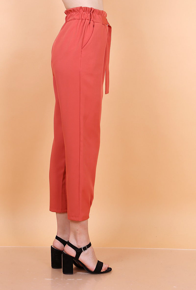 Pauline Pants - Højtaljet bukser med bælte - Orange - Modeci