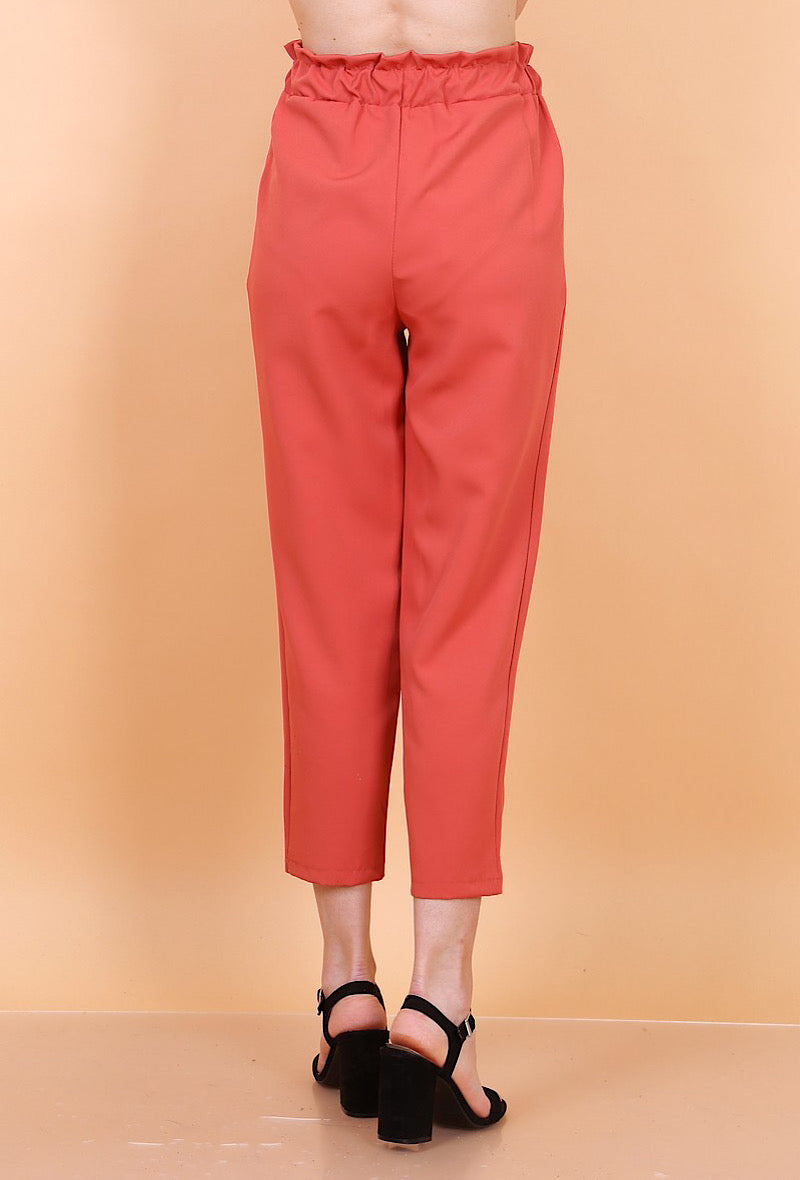 Pauline Pants - Højtaljet bukser med bælte - Orange - Modeci