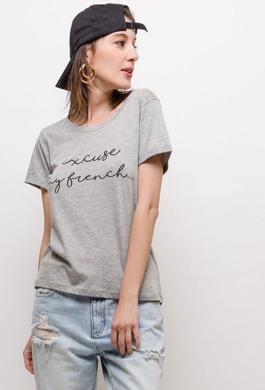 Tamara Tee - T-shirt med print - Grå meleret - Modeci