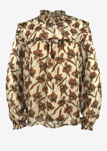 Savannah Shirt - Skjortebluse med blomster - Beige blomsterprint - Modeci