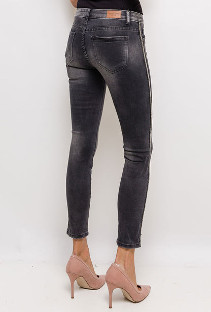 Julia Jeans - Stonewashed jeans med applikation - Mørkegrå - Modeci